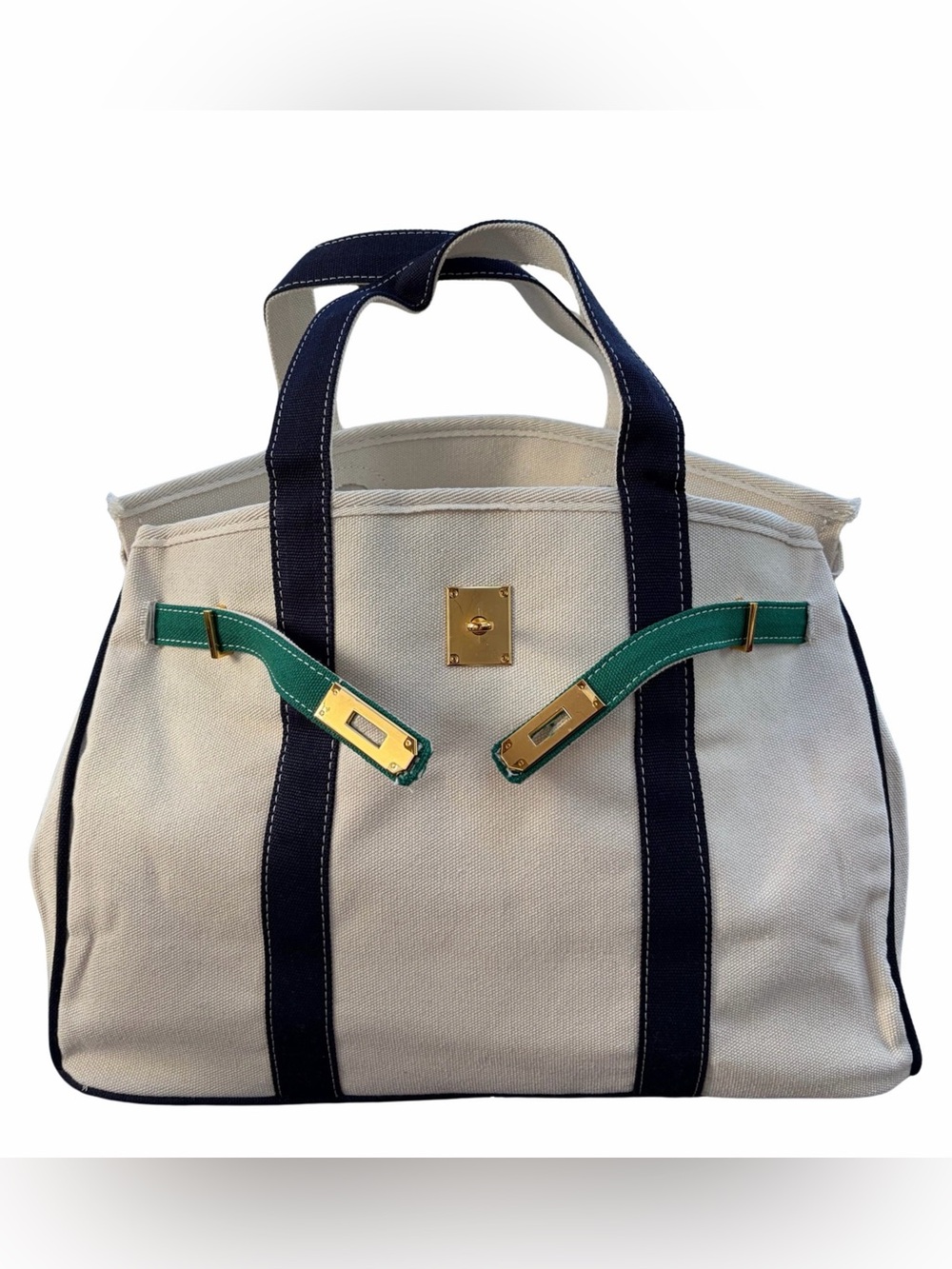 Boatkin Bag, FREE 4-Piece Styling Kit, Structured Canvas Boat Tote, BLUE & GREEN - Picture 5 of 9